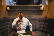Reverend Jesse Jackson travels on board his tour bus