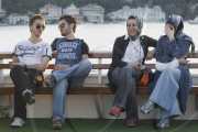 Passengers on a boat in the Bosphorus strait - Istanbul