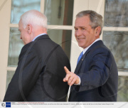 President George W. Bush greets Republican Presidential candidate Senator John McCain at the White House, Washington D.C, America - 05 Mar 2008
