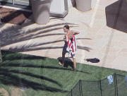 Victoria Beckham with american flag towel