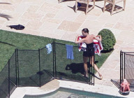 Victoria Beckham with american flag towel
