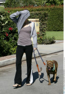 Actress JESSICA BIEL taking a walk with her dog in Brentwood