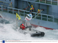 Greenpeace activists tracking the Japanese whaling fleet, Southern Ocean, Antarctica