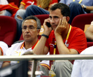 Prince Felipe and Rafa Nadal watch selection of Spanish Basketball.
