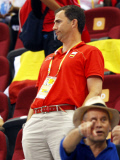 Prince Felipe and Rafa Nadal watch selection of Spanish Basketball.
