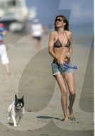 Supermodel GISELE BUNDCHEN playing with her dogs on the beach