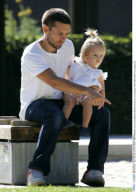 Actor TOBEY MAGUIRE and his wife JENNIFER MEYER taking their cute daughter RUBY SWEETHEART to a playground