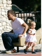 Actor TOBEY MAGUIRE and his wife JENNIFER MEYER taking their cute daughter RUBY SWEETHEART to a playground