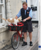 Beezley the cat rides on Postman Terry Grinter's bike on his morning round in Lyme Regis, Dorset, Britain  - 10 Sep 2008