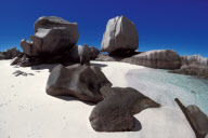 GRANIT ROCK-FORMATION AT BEACH ANSE MARRON, LA DIGUE ISLAND, SEYCHELLES