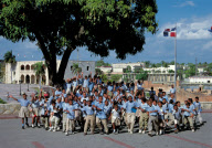 PUPILS IN FRONT OF PALACE ALCçZAR DE COLON, BUILT BY BARTHOLOME COLUMBUS 1510- 14, CAPITAL SANTO DOMINGO, DOMINICAN REPUBLIC