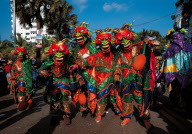 CARNIVAL WITH THE FAMOUS MASKS:  "DIABLOS COJUELOS" OR "LIMPING DEVILS" FROM LA VEGA AND SANTO DOMINGO, DOMINICAN REPUBLIC,DOMINICAN REPUBLIC