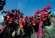 CARNIVAL WITH THE FAMOUS MASKS:  "DIABLOS COJUELOS" OR "LIMPING DEVILS" FROM LA VEGA AND SANTO DOMINGO, DOMINICAN REPUBLIC