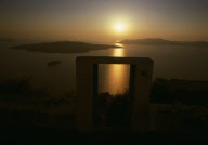 A LOOK INTO THE CHASM OF THE EXTINCT VOLCANO OF SANTORINI ISLAND, CYCLADES, GREECE