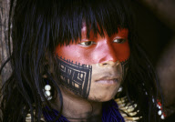 YOUNG MAN WITH MAKEUP PREPARED FOR THE KRETIRE FESTIVAL, XINGU INDIAN RESERVATION, BRAZIL