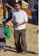 Actor TOBEY MAGUIRE and family picking out pumpkins
