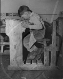 VILLAGE; SCHOOL, SCHOOL DESK, PUPILS, UPPER BAVARIA, 1955, GERMANY