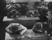 VILLAGE; SCHOOL, SCHOOL DESK, PUPILS, UPPER BAVARIA, 1955, GERMANY