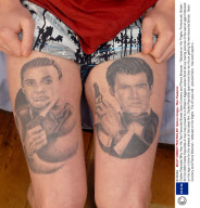 Clarke Reynolds Who Has His Two Favourite Bonds Sean Connery and Pierce Brosnan - Tattooed on His Thighs, Portsmouth, Britain - 30 Oct 2008