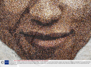 Portrait of Lewis Hamilton created  from hole punch circles, Britain  - 28 Oct 2008