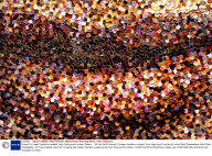 Portrait of Lewis Hamilton created  from hole punch circles, Britain  - 28 Oct 2008