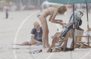 Supermodel Natalia Vodianova with his husband and son at Ipanema Beach
