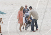 Supermodel Natalia Vodianova with his husband and son at Ipanema Beach