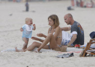 Supermodel Natalia Vodianova with his husband and son at Ipanema Beach