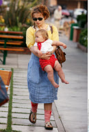 Actress HELENA BONHAM CARTER carrying baby NELL around Malibu