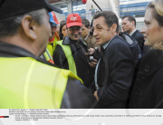 VAUJOURS: Nicolas Sarkozy visits Saint Gobain plasterboard factory.