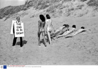 'THE END IS IN SIGHT' SIGN, ON NUDIST BEACH - 1979
