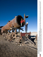 BOLIVIA: Train cemetery is children's playground paradise