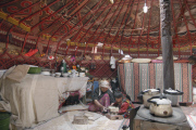 Nomad family in yurt