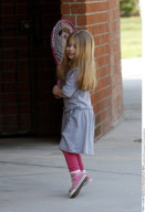 Actor BRECKIN MEYER and daughter CAITLIN play kiddy tennis