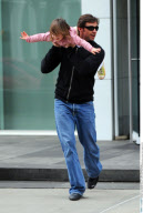 Actor HUGH JACKMAN plays airplane with daughter AVA