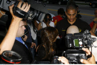 New haircut: actress EVA LONGORIA leaving hairdresser with streaks, extensions and a Police Bodyguard