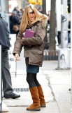 Actress JENNIFER ANISTON in a good mood while filming her latest movie 'The Baster'