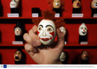 Clowns 'copyright' their face by having them painted on eggs, Clowns Museum, Wookey Hole, Somerset, Britain - Mar 2009