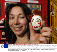 Clowns 'copyright' their face by having them painted on eggs, Clowns Museum, Wookey Hole, Somerset, Britain - Mar 2009