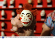 Clowns 'copyright' their face by having them painted on eggs, Clowns Museum, Wookey Hole, Somerset, Britain - Mar 2009