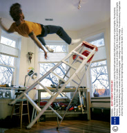 Artist Kerry Skarbakka who specialises in picturing himself spectacularly falling from a series of great heights, Pennsylvania, America - Apr 2009
