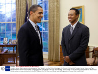 President Barack Obama greets professional golfer Tiger Woods in the Oval Office, Washington DC, America - 20 Apr 2009