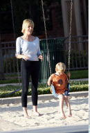 Actress SHARON STONE  and sons enjoy their family time at Coldwater Canyon Park