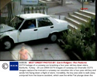 CCTV footage of a runaway car knocking a four year old boy down stairs, Sanliurfa, Turkey - 23 Jun 2009