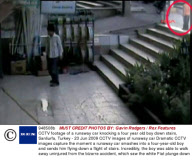 CCTV footage of a runaway car knocking a four year old boy down stairs, Sanliurfa, Turkey - 23 Jun 2009