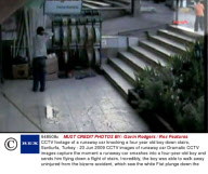 CCTV footage of a runaway car knocking a four year old boy down stairs, Sanliurfa, Turkey - 23 Jun 2009