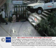 CCTV footage of a runaway car knocking a four year old boy down stairs, Sanliurfa, Turkey - 23 Jun 2009