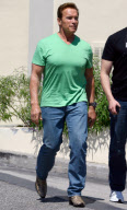 Arnold Schwarzenegger with his Hydrogen Hummer in Brentwood