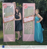 Two girls dress as life-size Barbie dolls complete with boxes, Fair Oak, Hampshire, Britain - 07 Jul 2009