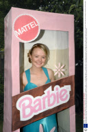 Two girls dress as life-size Barbie dolls complete with boxes, Fair Oak, Hampshire, Britain - 07 Jul 2009